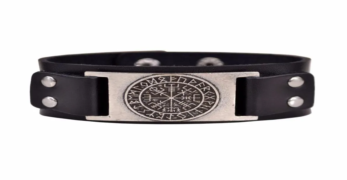 Drop viking Vegvisir Compass Pendants Bangle Norse runes Men Bijoux Odin Symbole Bracelet en cuir8506659