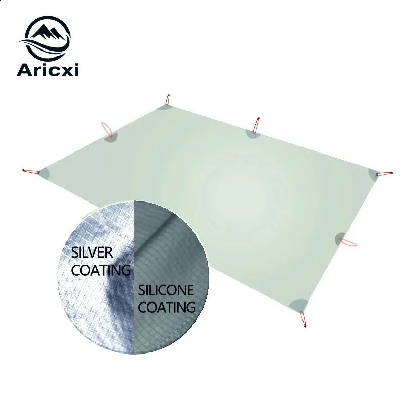 Aricxi Ultralight Tarp خفيفة الوزن مصغرة شمس شمس التخييم حصيرة البصمة 15D نايلون السيليكون الفضة المغلفة المغلفة بارا كارو 240417