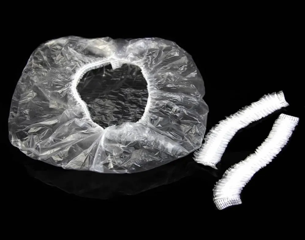 使い捨てシャワーキャッププラスチック防水ヘッドギアエルヘア染料透明な美容サロンキャップCling2052117
