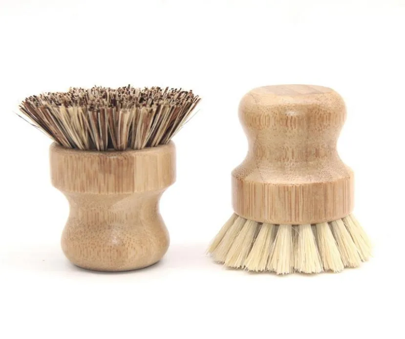 Natuurlijke bamboeschaal struikge borstel ronde handgreep huishouden potgerechtschaal keuken palm reiniging borstels hha16587192246