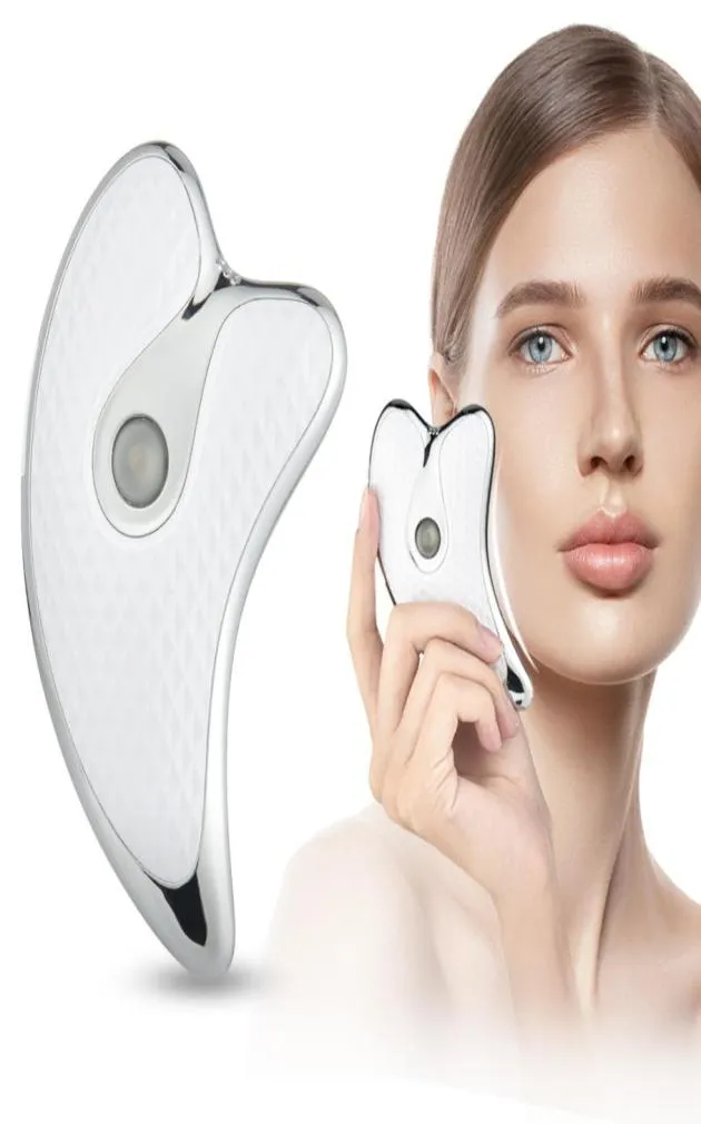 Face Lift Guasha Massager Electric Gua Sha Board Verwarmde vibrerende gezichtsmassager Red Blue Therapy Scraping Plate Slimming Tools7937244