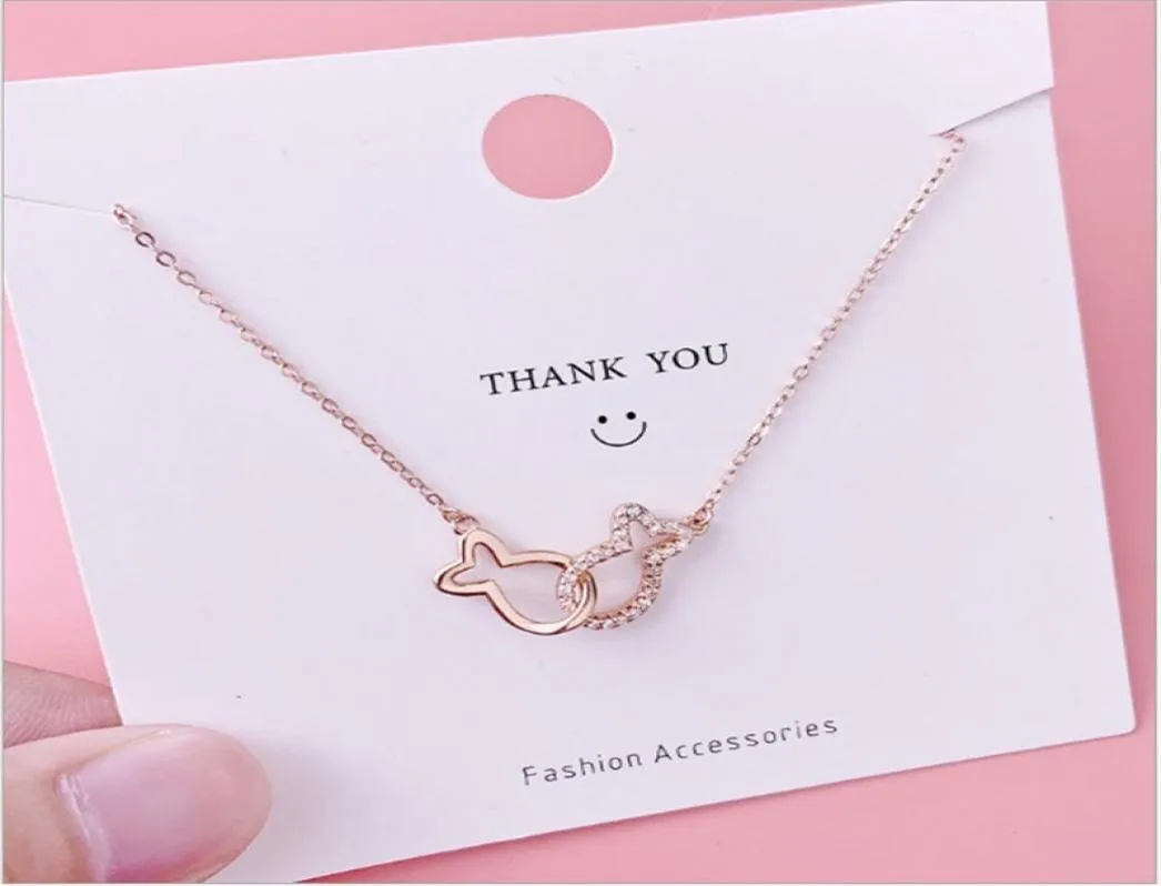 925 Sterling Silver Double Kissing Fish Clavicle Pendant Necklaces Mori Light Luxury Female Wearing Necklace Choker4442113