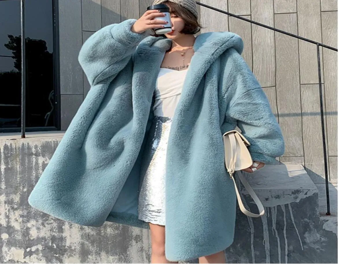Winter new women Plush fur coat oversized solid color warm jacket long thick Imitate loose hooded parka Overcoat G13222747454