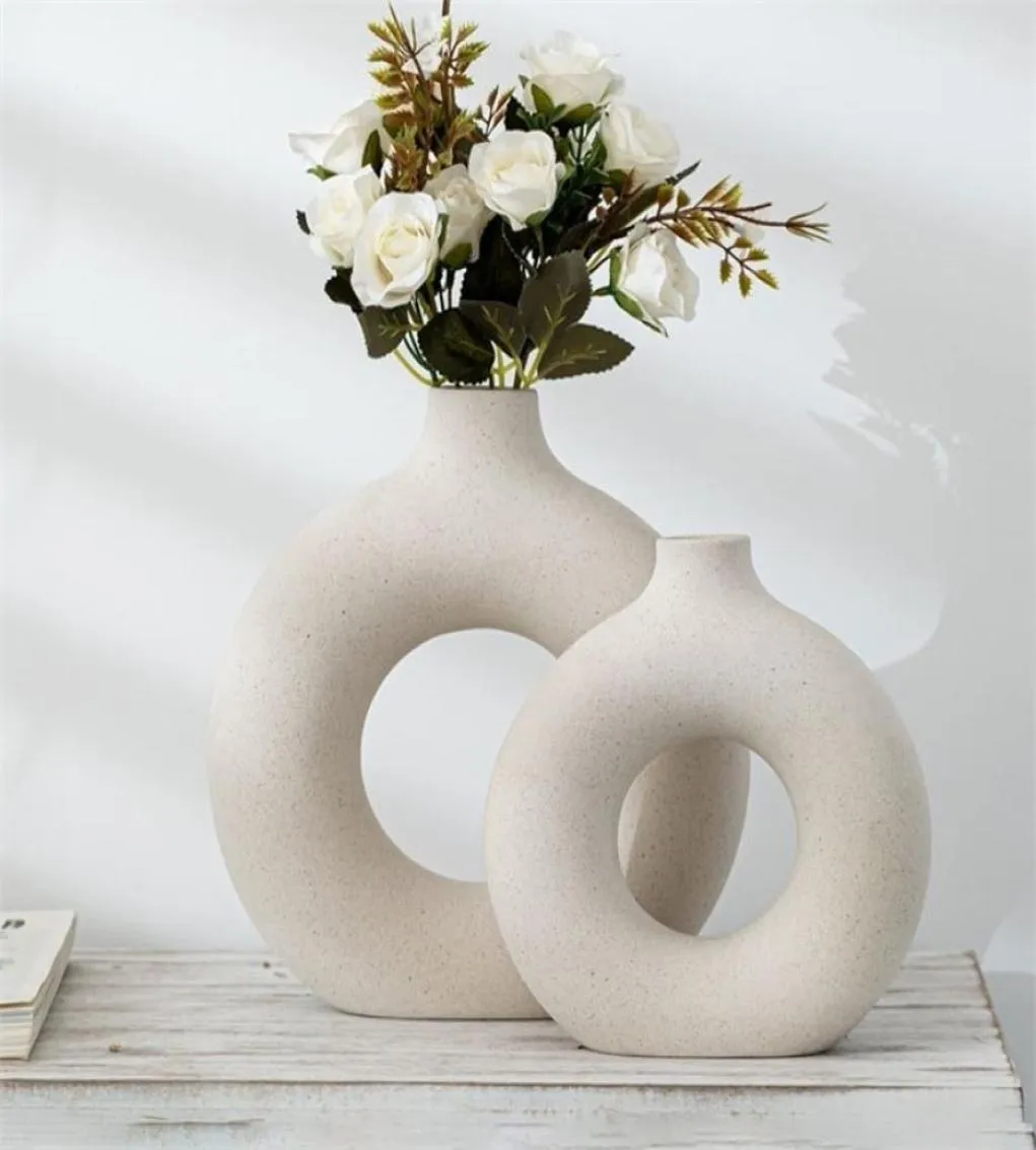 Frosted Particle Flower Arrangement Hollow Round Flower Vase for Home Decoration Furnishings Office vardagsrum Dekor Konst Vaser 215555569