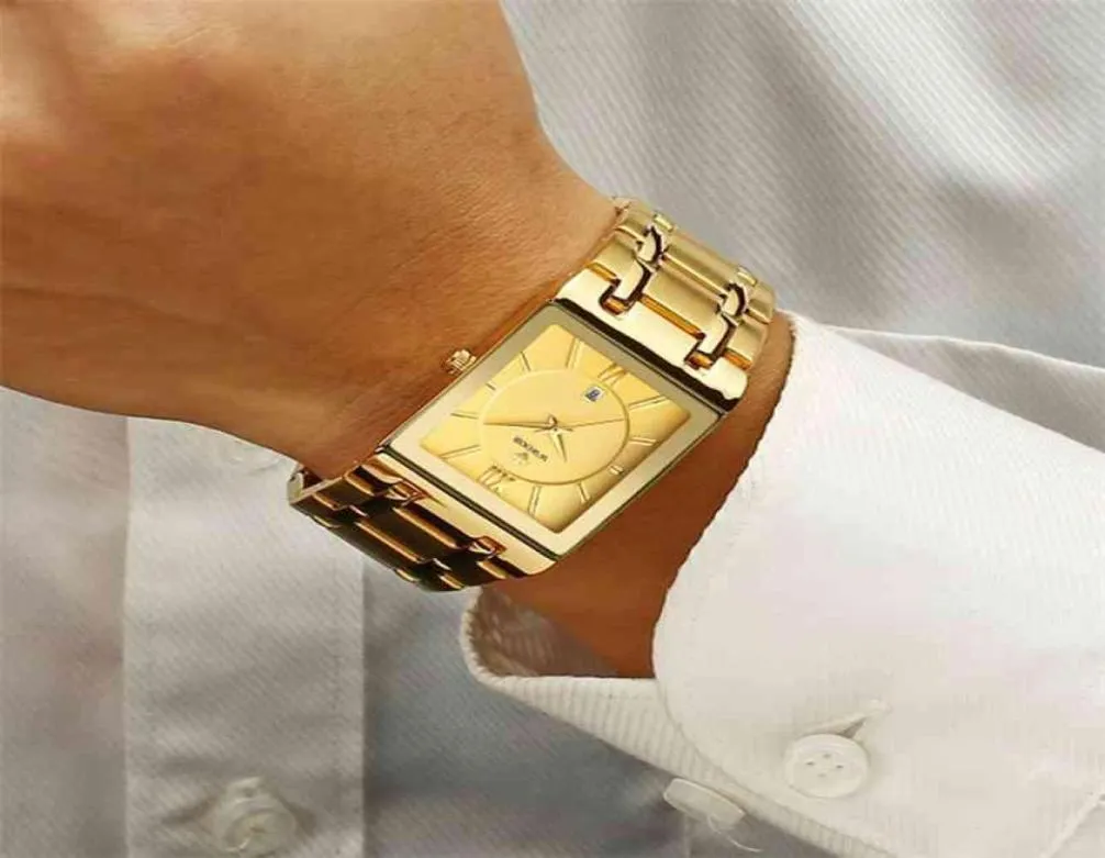 Relógio masculino wwoor Gold Watch Men Square Mens Watches Top Brand Luxury Golden Quartz Aço inoxidável Relógio de pulso à prova d'água 21803691