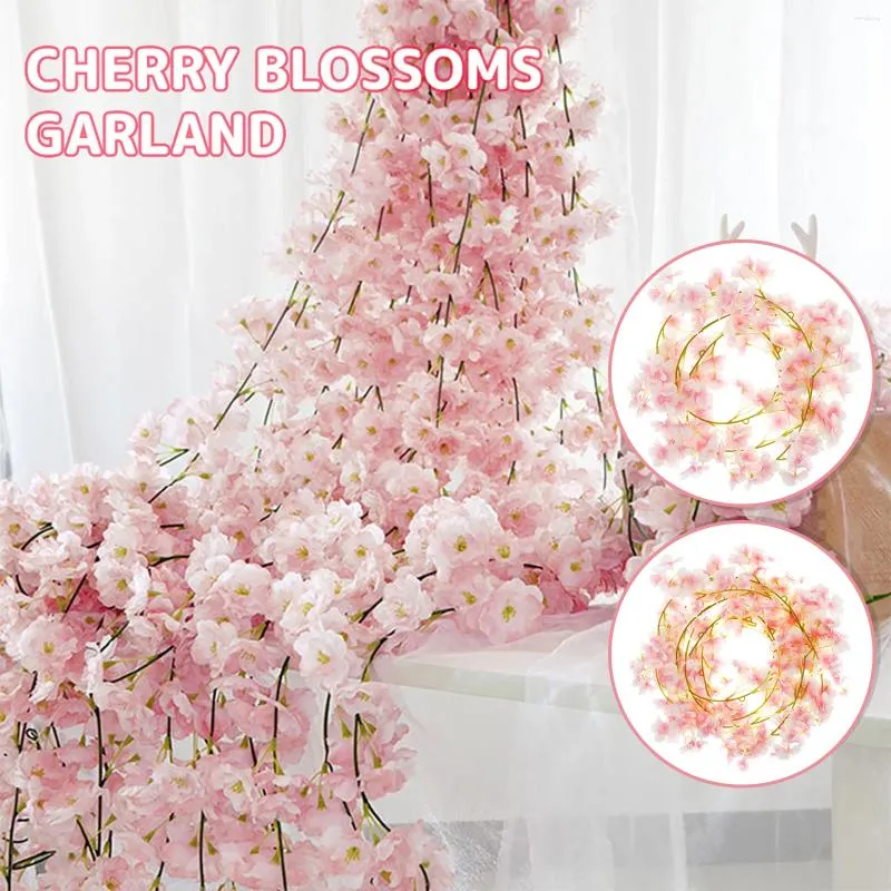 Flores decorativas 4/6pcs Artificial Cherry Blossom Vine Vine 1,8 metro de seda de seda Fossa Decoração de Rattan para Arco