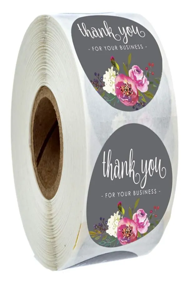 500pcsroll floral obrigado adesivos Obrigado pelo seu negócio com selo de papel com revestimento de papel