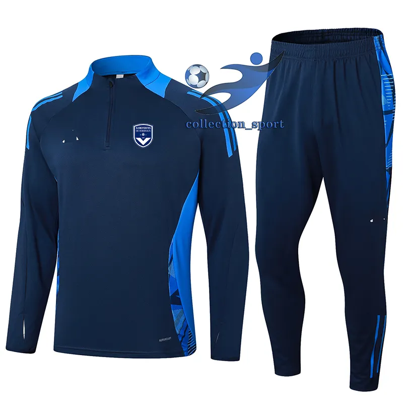FC Girondins de Bordeaux Mäns vuxen halv zipper långärmad träning kostym utomhus sport hem fritid dräkt tröja jogging sportkläder