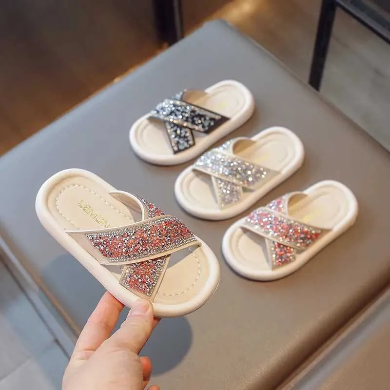 Rhinestone Beach Glitter Slippers For Girls Glitter Cross Belt Princess Sandals With Soft Sole Comfortable Summer Shoes For Kids H240504 From Us hartford 5.77 DHgate.Com