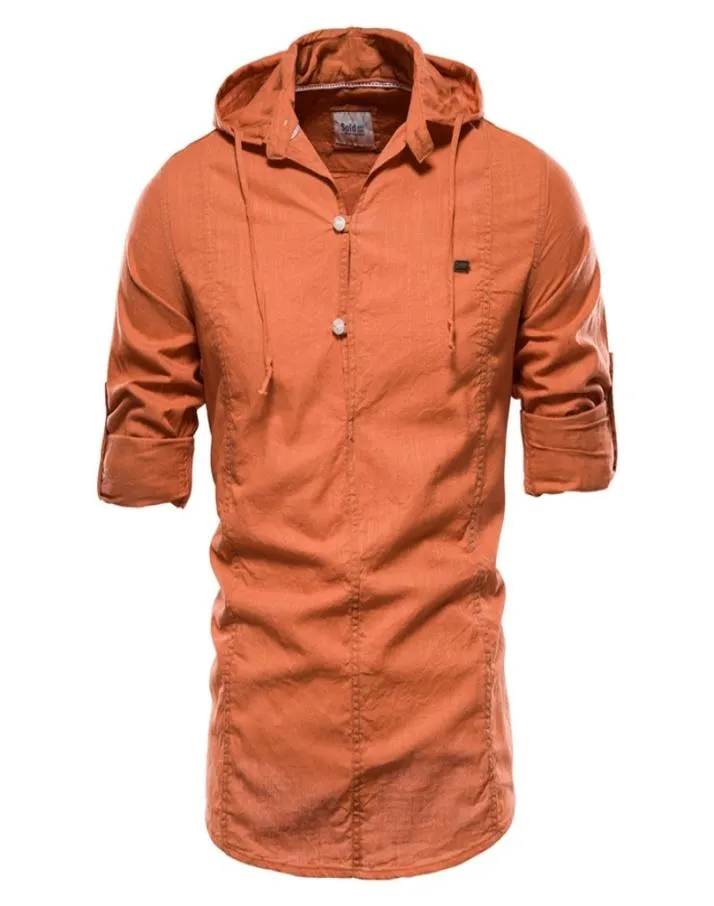 Design Hoodied Long Sleeve Linen Shirt Men Solid Color 100 Cotton Quality Pullover Shirt for Men Streetwear Mens Shirts 2207046938464