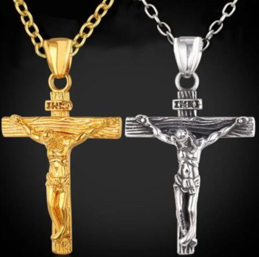 Bijoux Wholecrucifix Collier solide Men039S 18 Christian Cross Factory GOD GOD GOD FEMMES GF CHARMES LIGNES PENDANT K FASHI5642787