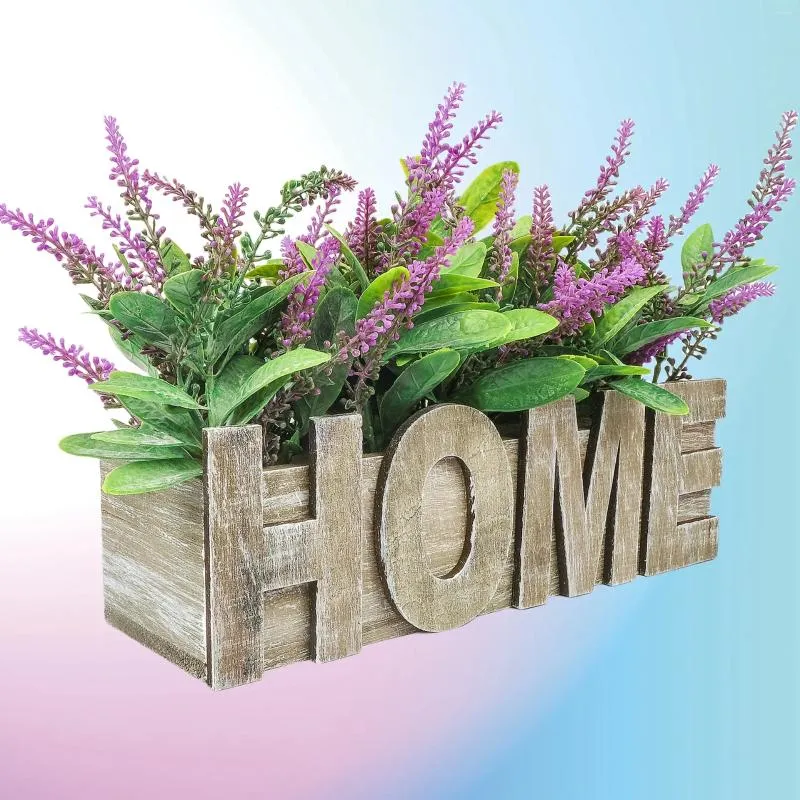 Fleurs décoratives plante en pot artificiel lavendar pour bureau de bureau faux vert avec pot en bois fausse jardin de jardin ki