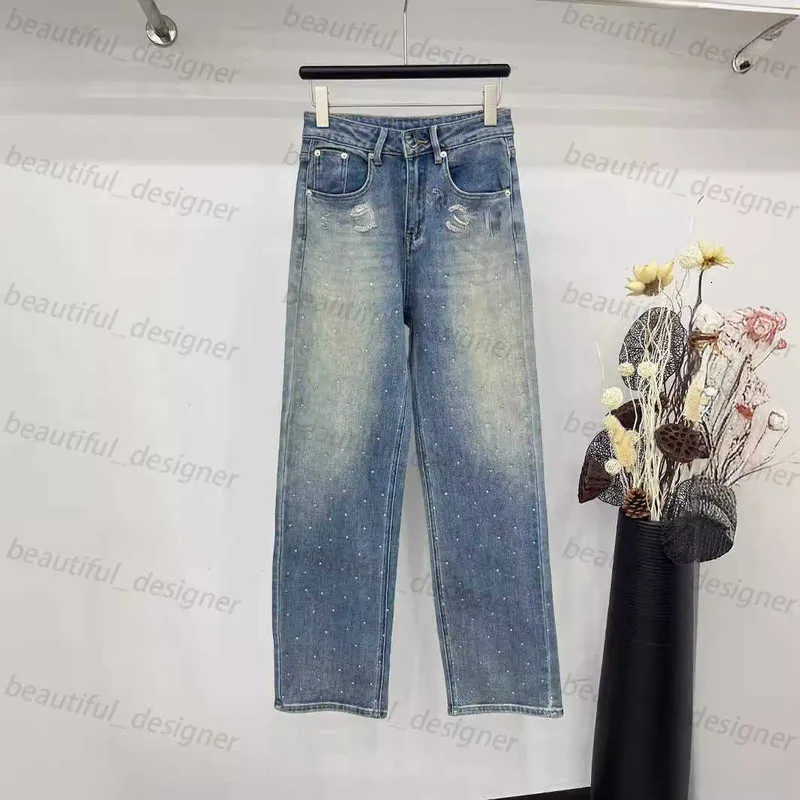 Designer Dames jeans lente en zomer nieuwe stijl minimalistische stijl zware industrie opgerolde diamant geleidelijk veranderen van kleur en versleten micro -elastisch rechtdoor