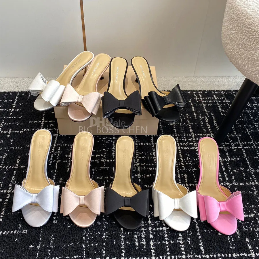 Topkwaliteit roze boog zijden mach mach Stiletto hoge hakken slippers snippers strass sandalen kitten hakken muilezels luxe ontwerper hakken avond feestschoenen fabrieksschoenen schoenen