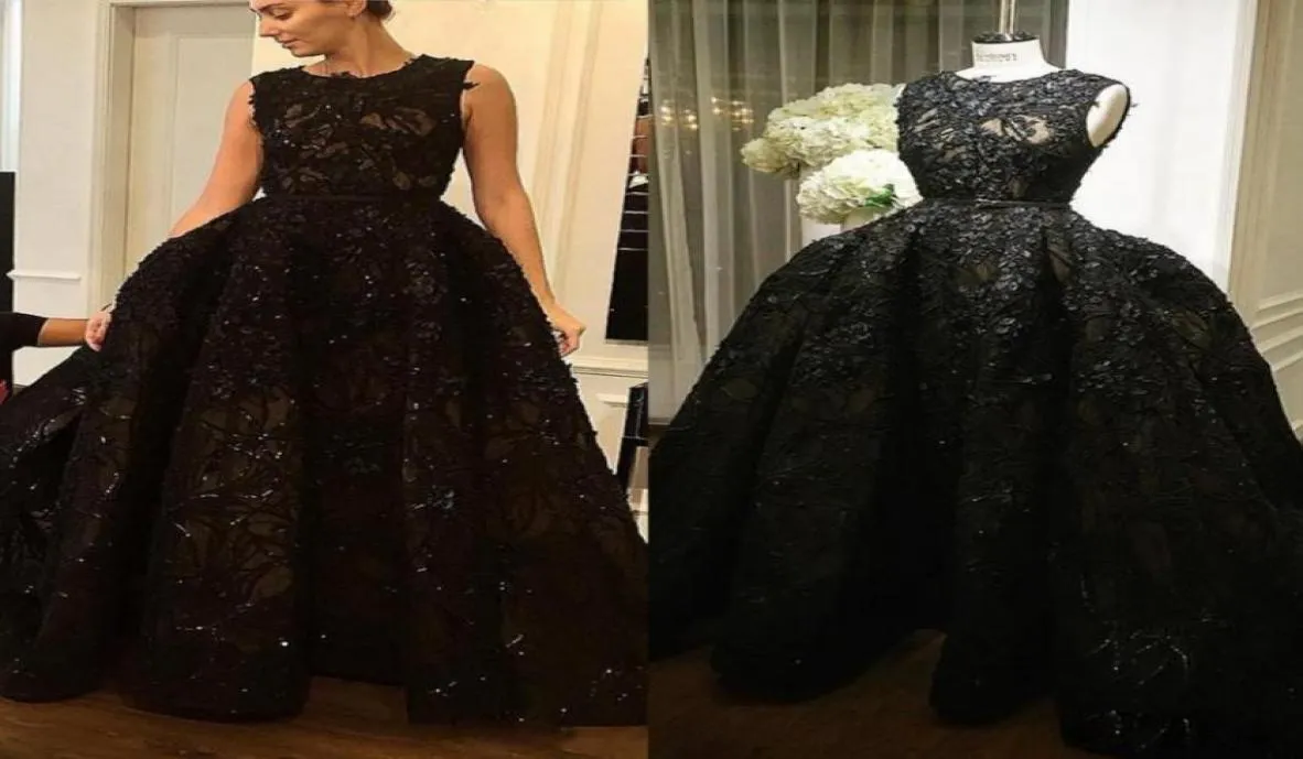 Zuhair Murad Black Evening Jurk Mouwloze volledige applique kralen Prom -jurk met afneembare trein sweep trein pailletten jurken formal7956990