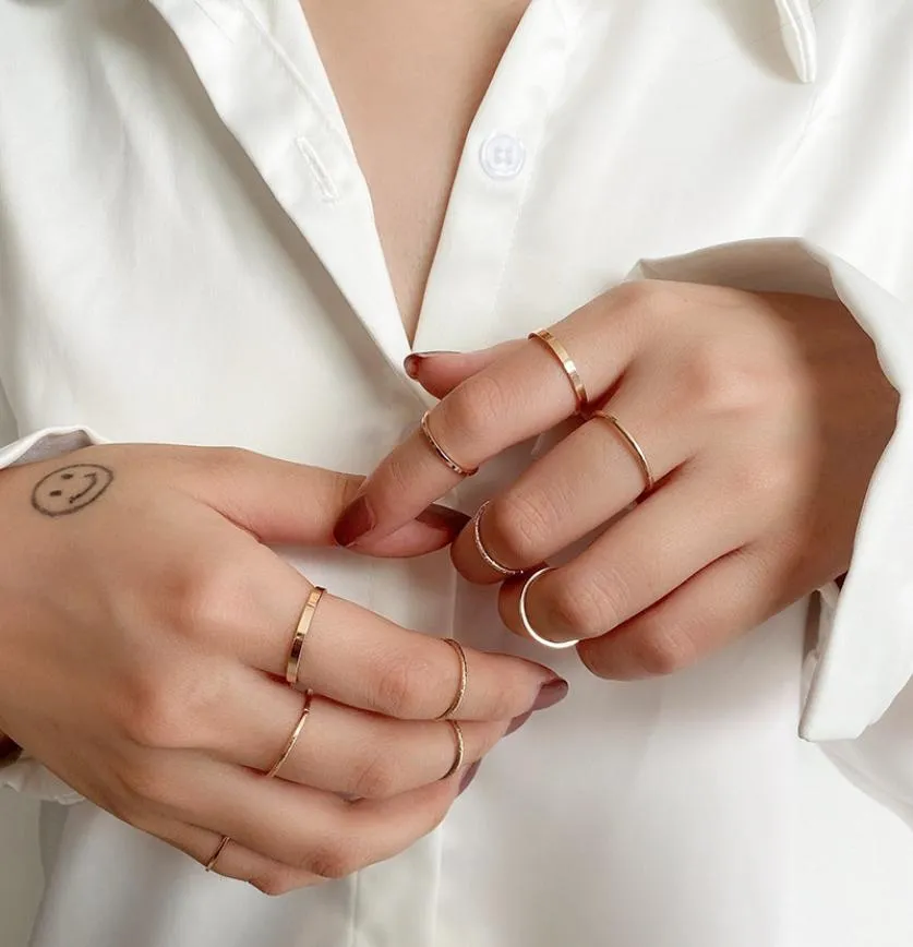 Fashion Punk Minimalist Midi Round Ring Set for Women Bohemia Vintage Metal Knuckle Finger Rings Jewelry7586135