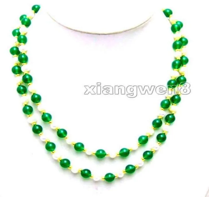 Fijne parels ketting 6 mm witte natuurlijke parelketting voor vrouwen groen jade 38 inch lange ketting sieraden85257799