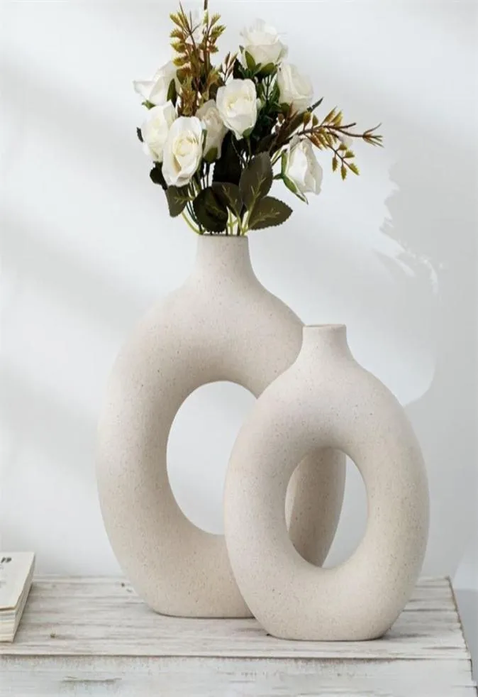 Frosted Particle Flower Arrangement Hollow Round Flower Vase for Home Decoration Furnishings Office vardagsrum Dekor Konst Vaser 218629170