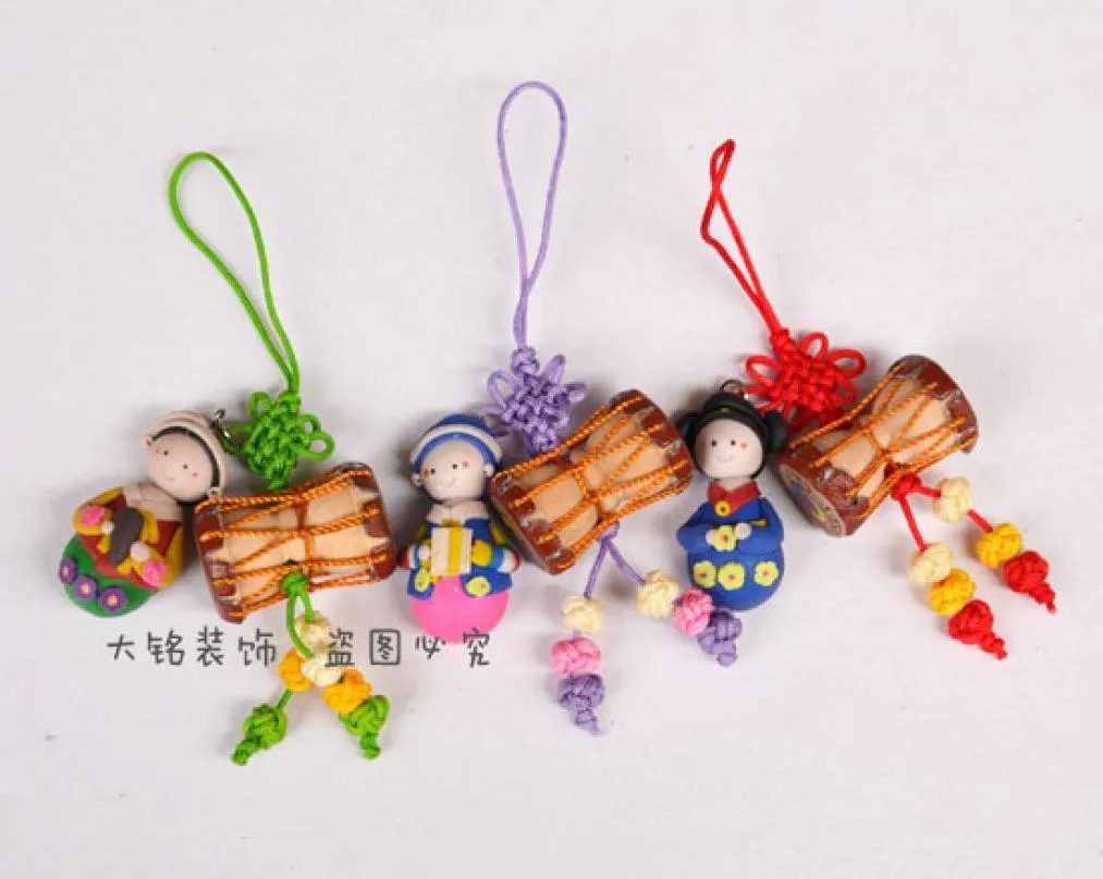 Südkorea Geschenke Clay Dolls Anhänger Handybeutel Anhänger Koreanische Volksbetreuung handgefertigte Geschenke mit Drum Chain5220591