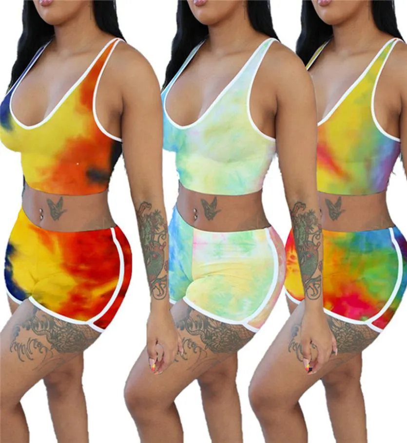 Plus taille s3xl femmes tie dye Tracksuits shorts deux pièces jeu lettres imprimées sportives d'été t shirtsShort pantalon solide solor8775378