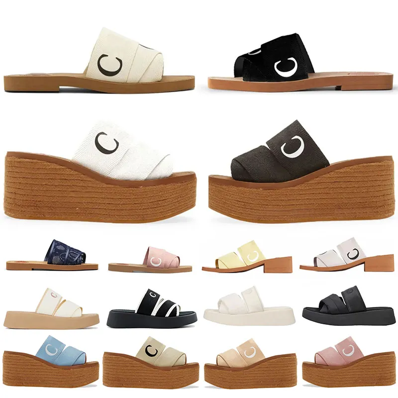 With Box Luxury Sandals Famous Designer Women Slippers Woody Flat Mules Slides Mila Platform Soft Shoe Embroidered Linen High Heel Sandale Espadrille Wedge Sliders