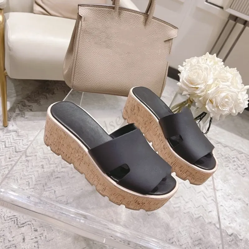 Designer de luxe femme cale de coin pantoufle eze sandal fashion plage chaussures en cuir slipper véritable cuir brun noir blanc orteil ouvert