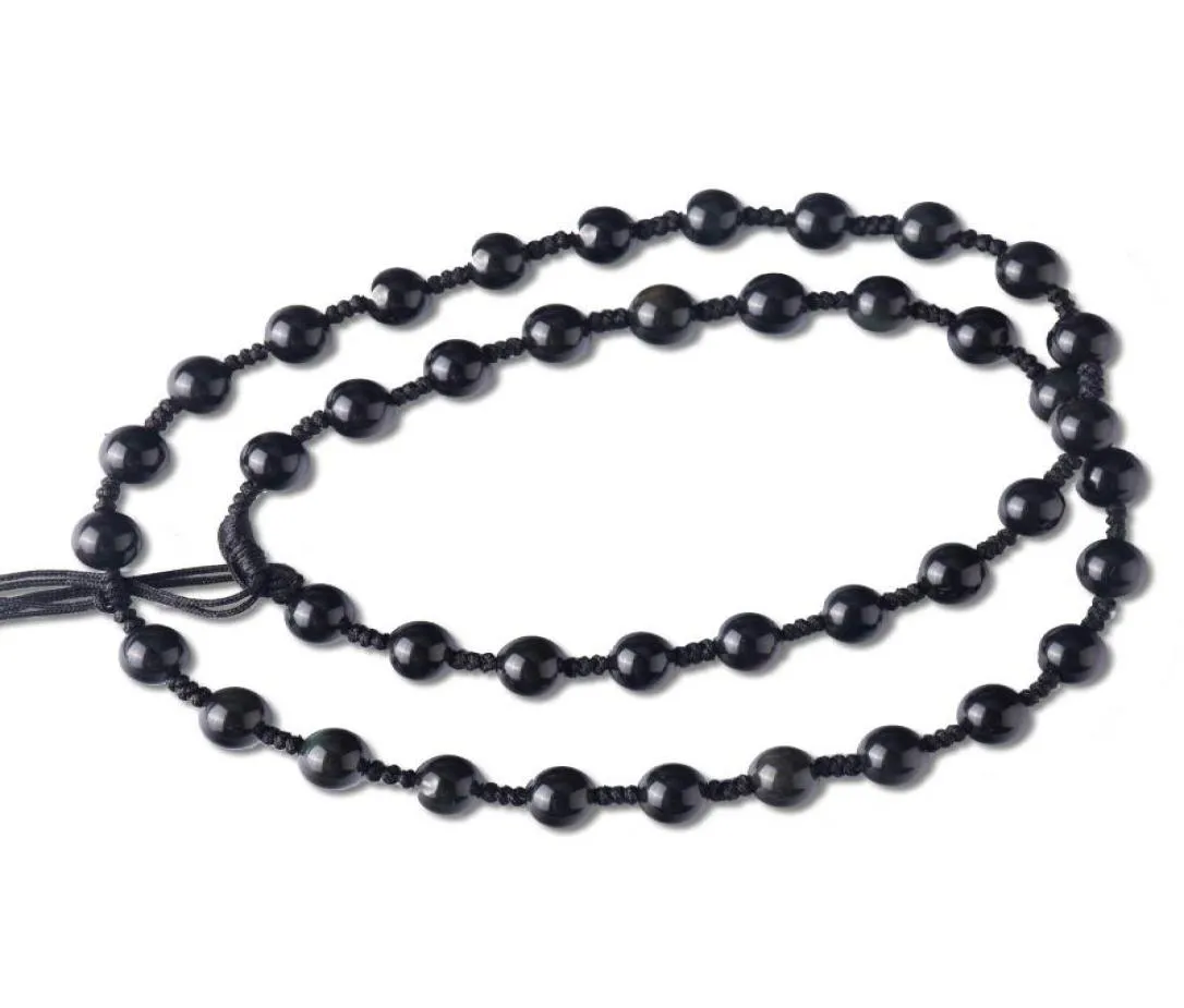 Anhänger Halsketten schwarzer Obsidian 6 mm Perlen Halskette für Naturstein DIY Lucky Chain Schmuckzubehör Menwomen6091780