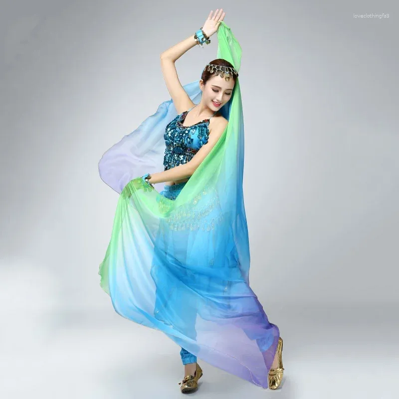 ステージウェア女性ベリーダンスシミュレーションシルクダンスベールハンドスカーフ段階的な色のヒップスカーフ