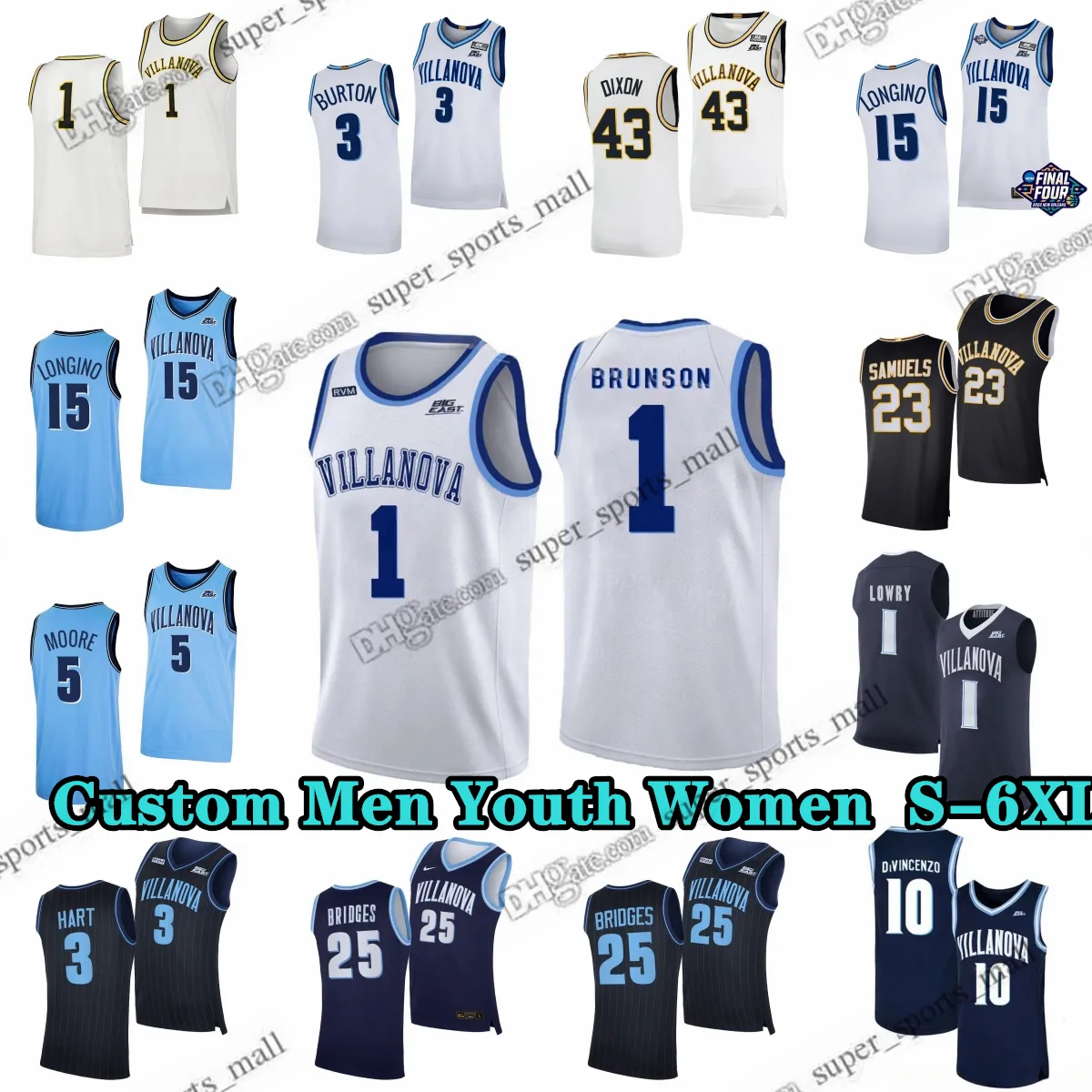 College Basketball 10 Donte Divincenzo Jersey Villanova Wildcats 1 Jalen Brunson 1 Kyle Lowry 25 Mikal Bridges 3 Josh Hart University 43 Eric Dixon Stitched NCAA