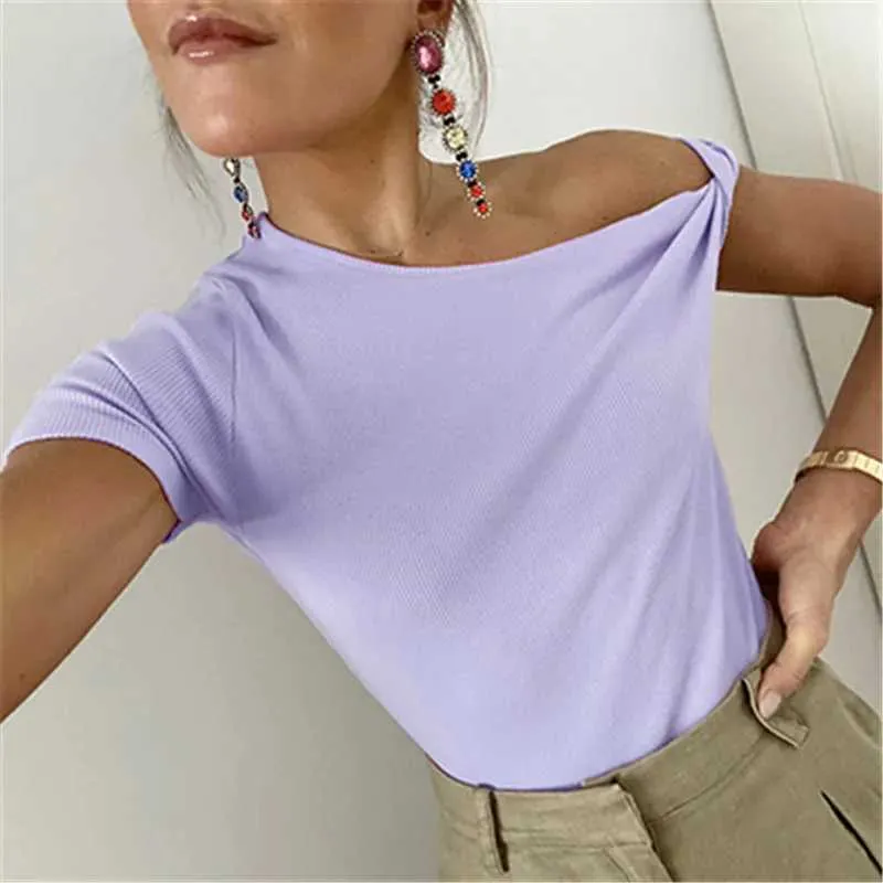 Tute da donna Rompers 2021 Summer TS maglietta da donna Tops Casual Solid Short Slve Slim Ts T-Shirt T-Shirts Tops Blusas Female Y240504