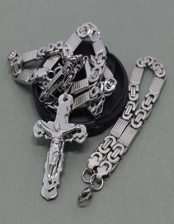 8mm Flat Byzantine Chain Stainless Steel Necklace For Men's Jesus Pendant jewelry3888200