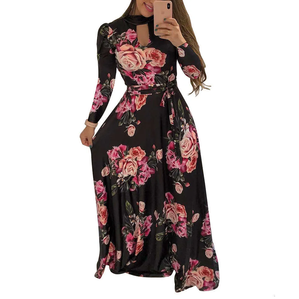 Designer Vêtements pour femmes Taille standard Fashiona Digital Imprimé grande robe swing pour robe à manches longues pour femmes robes maxi robes à manches longues pour femmes 1b8e