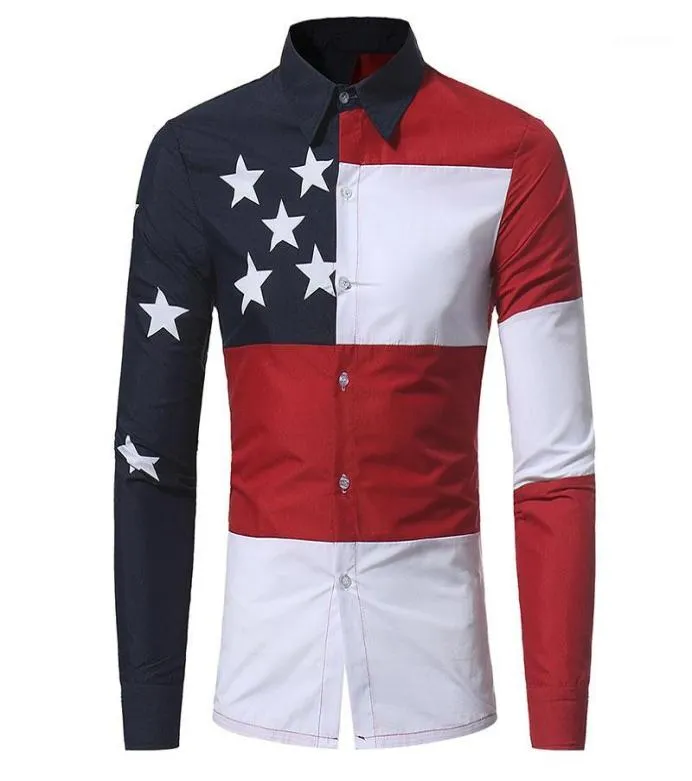 ABD Aman Flag Desen Patchwork Gömlek Marka Clothing Mens Elbise Gömlek Uzun Kollu İnce Uygun Sıradan Adam Kimya Homme16638730