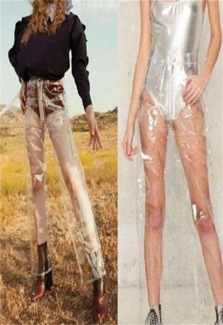 Fashion Pvc Plastic Waterproof Trousers Transparent Solid High Waist Wide Leg Pants Loose Pants LJ2011303168000