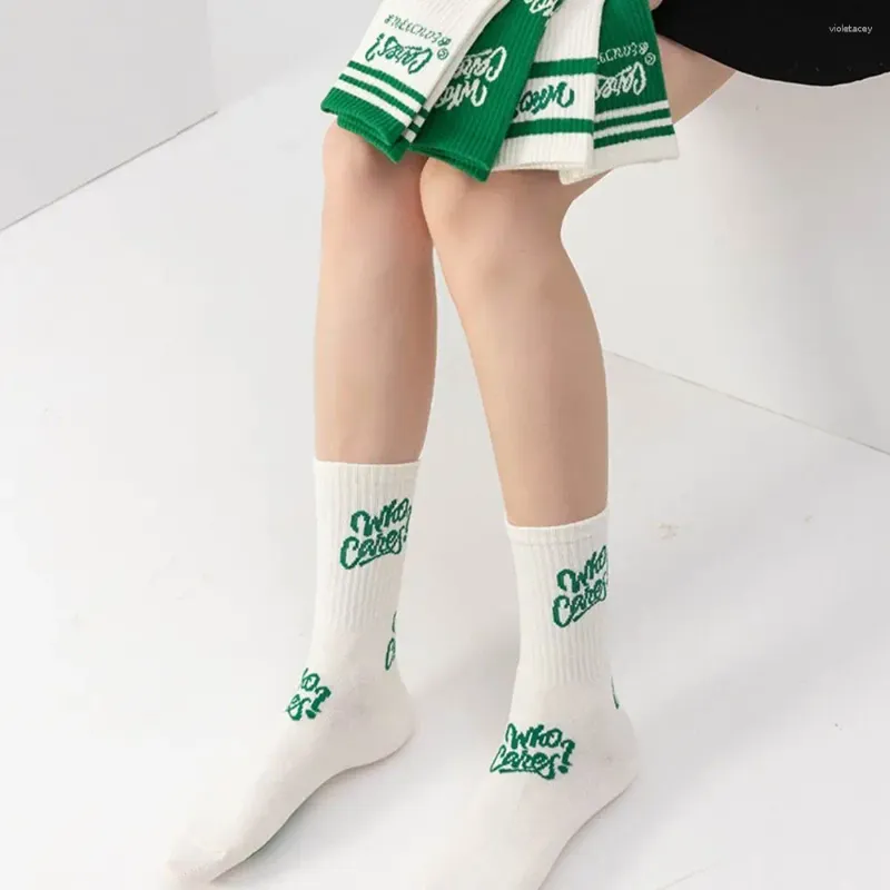Women Socks Fashion Harajuku Green Striped Letter Men's Simple Sports Casual Cotton