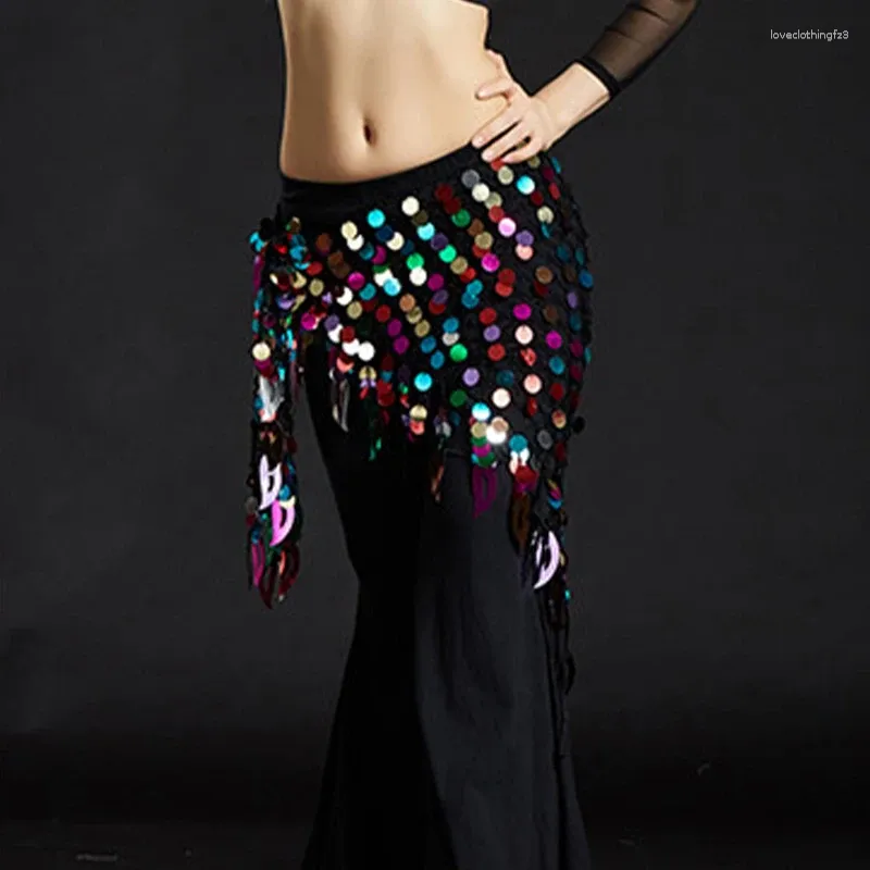 Bühne Wear Women Belly Dance Kostüm Bling Shine sexy Hüfte Schal Stammes Quasten Wickel Rockgürtel Dame Accessoires Taille