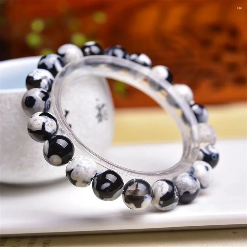 Bracelets de liaison 10 mm Bracelet d'agate en noir et blanc naturel Crystal Reiki guérison Bijoux de mode de mode Gift pour femmes 1pcs