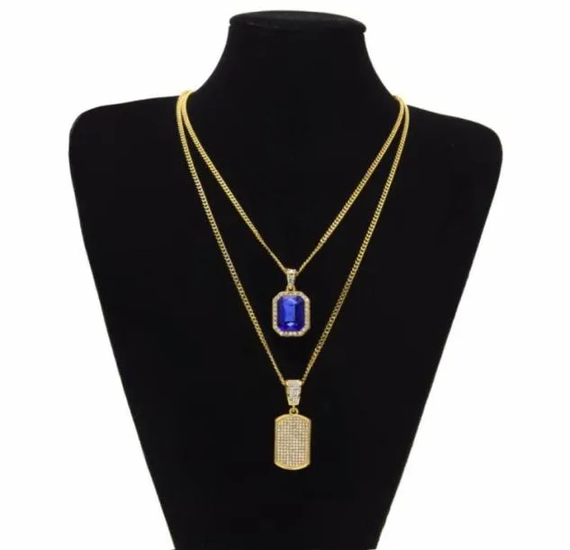 Pendant Necklaces Bling Iced Out Hip Hop Dog Set Mens Womens Gold Color Zinc Alloy Big Red Stone CAGM00535497588
