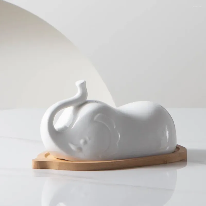 Teller weiße Porzellan Keramik Elefantenform gebutterte Butterbehälterschale mit Deckel für Kühlschrank des Kepperhalters des Arbeitsplatzes
