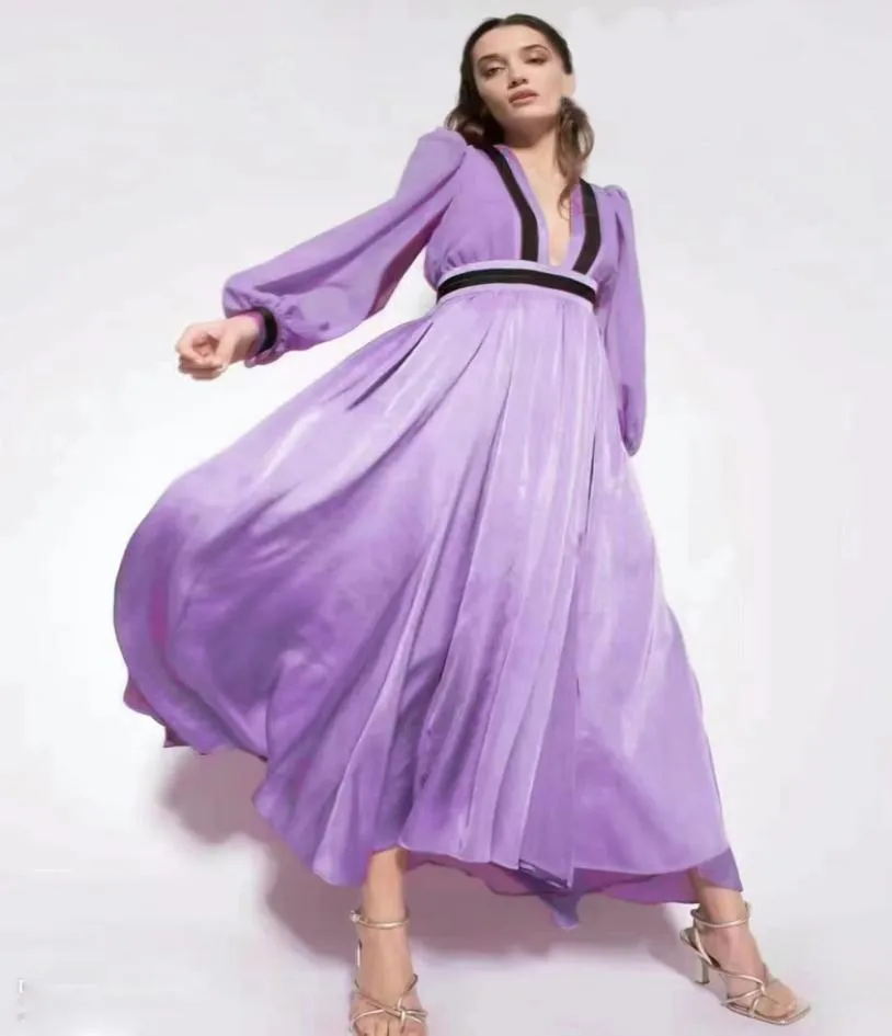 Robe Milan 2023 Spring Summer Lantern Ganche V Neck Fashion Designer Robes Brand Même robe de style 0110-11042074