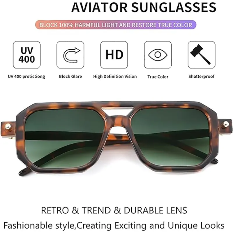 Vintage Square 70s Flat Aviator Sunglasses with UV400  display picture 1