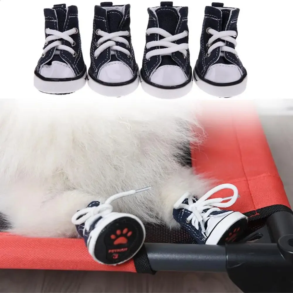 4 pezzi di scarpe da pet in denim impermeabile antismissip sneaker sportive gatti cani stivaletti per cuccioli traspiranti forniture per animali 240428