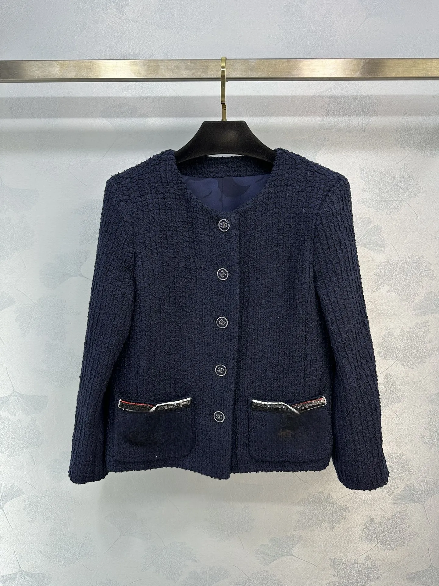 Jaqueta de tweed de tweed grossa azul azul azul marinho