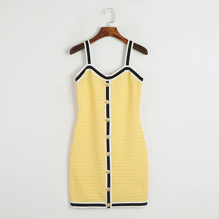 421 2024 Sukienka z Milan Runway Spring Summer Lato Shall Slash Suknie szyi żółte białe damskie sukienki mody wysokiej jakości DL