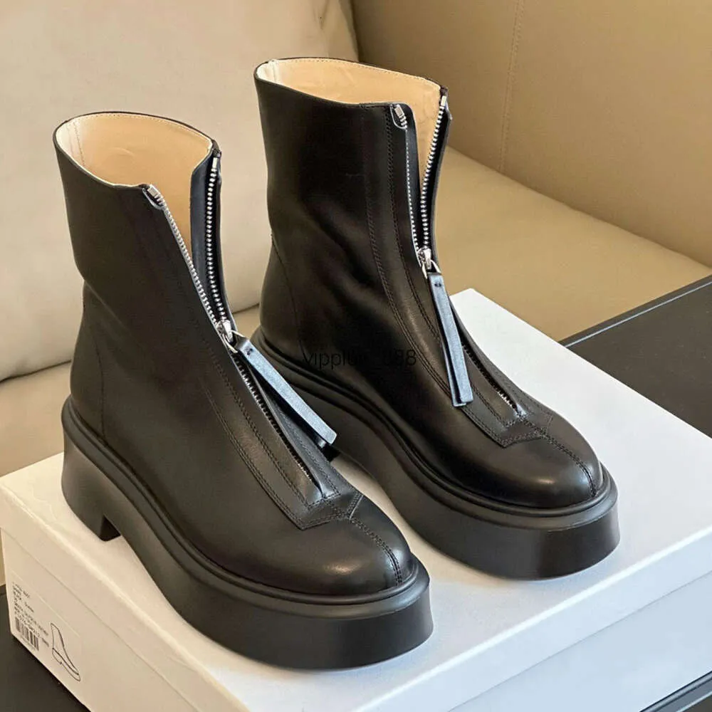Radläderplattformen blixtlås Martin Ankle Boots Fashion Knight Combat Booties Luxury Designer Boots For Women gril svart vit brun med låda