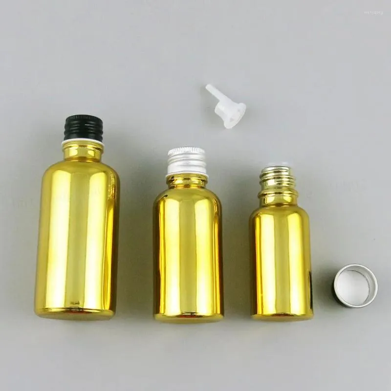 Butelki do przechowywania 200 x 5 ml 10 ml 20 ml 30 ml 50 ml 100 ml napełniana złota szklana butelka z aluminiowymi pokrywkami 1 unz pojemnik kosmetyczny