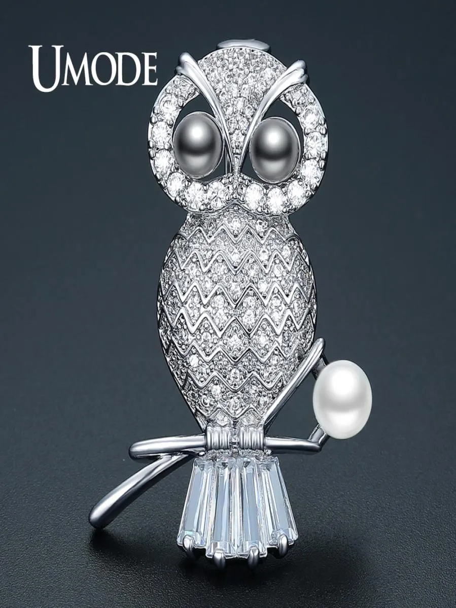 Umode Luxe CZ Crystal Nieuwe uil Paarse parelbroches voor dames zilveren kleurenbroche en pins sieraden pak kleding clips aux0014b1183804