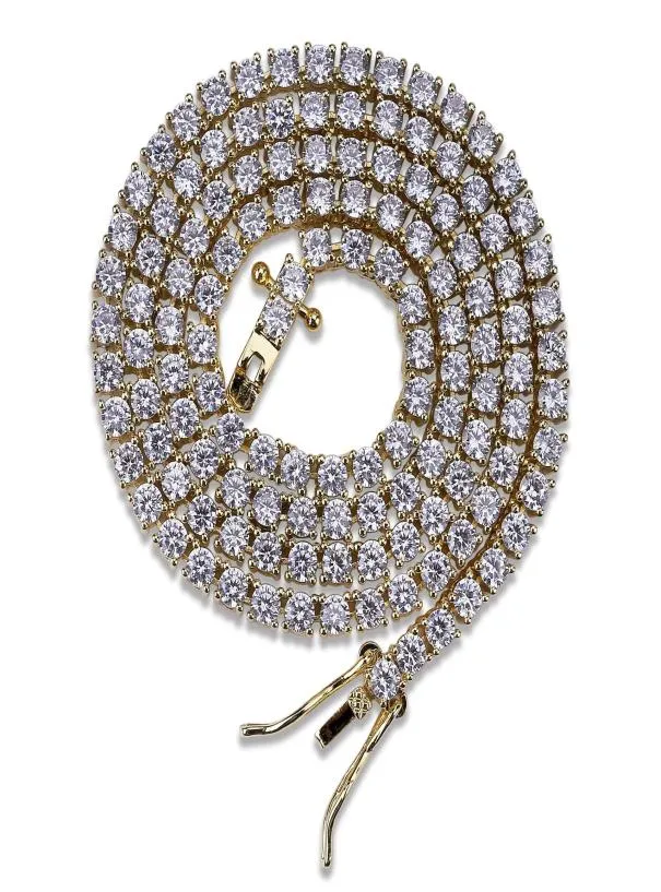 Hip Hop 3mm 1624inches Cubic Zircon Gold Silver 1 Row Micro Pave CZ Tennis Chain Necklace Copper Jewelry Drop 3918043