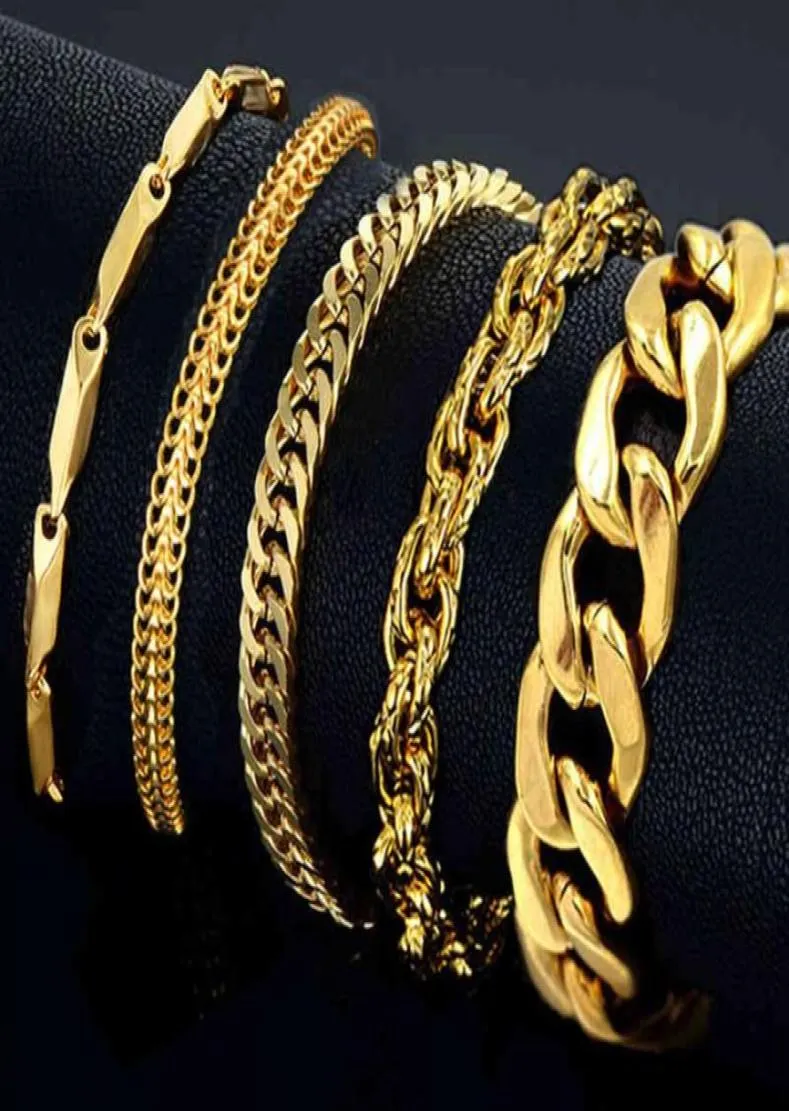 Bracelet Mens en acier inoxydable mâle entier braslet argent couleur braclet grossier de chaîne cubaine Gold pour man255n5552123