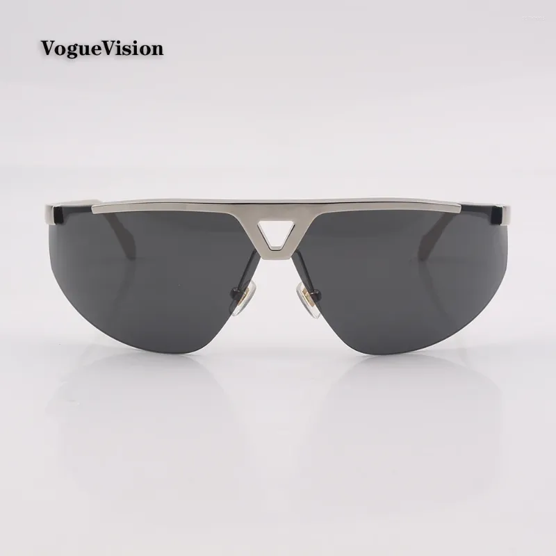 Okulary przeciwsłoneczne srebrzysty metalowy rama półfinał dla mężczyzn mody mody szare soczewki na zewnątrz UV ochronne okulary unisex